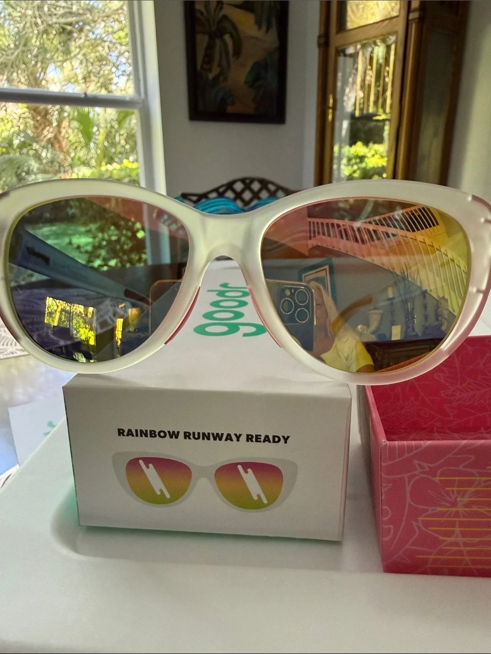 Goodr Opaque Matte White with Pink Accents Cat-Eye Sunglasses